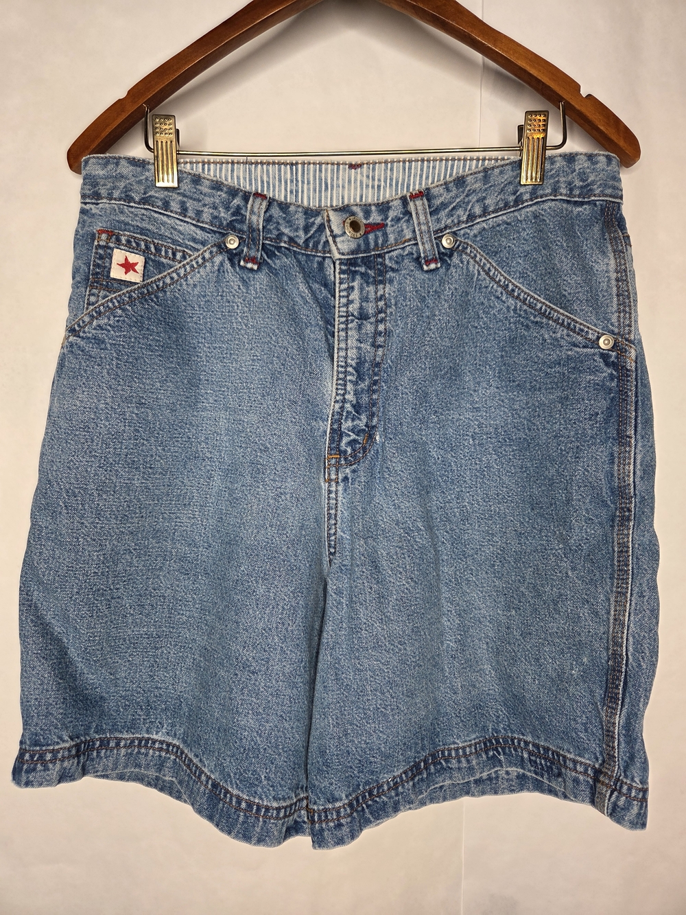 Rockies Light Blue Denim Shorts with Red Star Detail